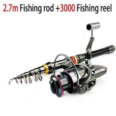 GHOTDAC Carbon Fiber Telescopic Fishing Rod And Reel Combo Spinning Kit