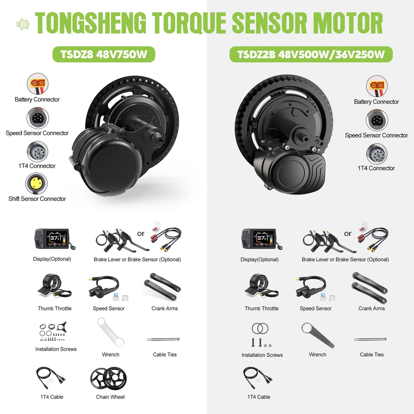 Tongsheng TSDZ8 TSDZ2B Ebike Kit 36V 250W 48V 500W 750W Electric Bicycle Central Mid Motor With Torque Sensor 13Ah 20Ah Battery