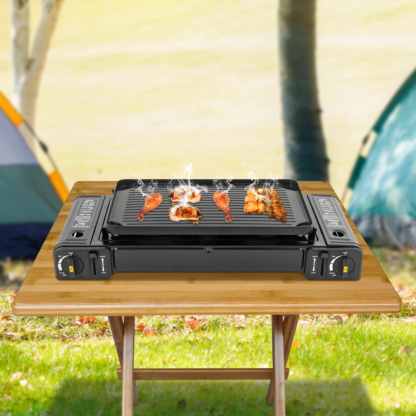 Two Burner Camping Stove Portable Outdoor Cooker For Hiking