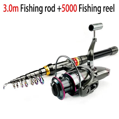 GHOTDAC Carbon Fiber Telescopic Fishing Rod Reel Combo 3-8kg