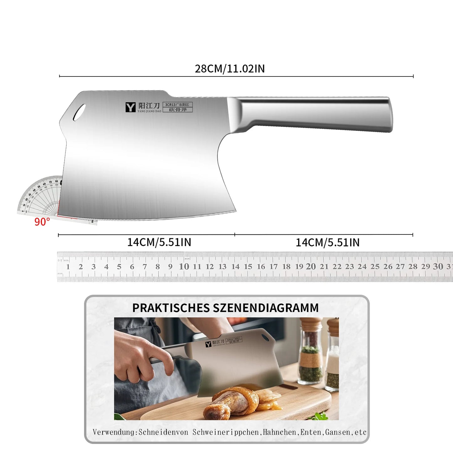 High Grade Thickened Chef Boning axe. Stainless Steel Commercial High Hardness Kitchen Knife for Home Cooking and Restaurant Use