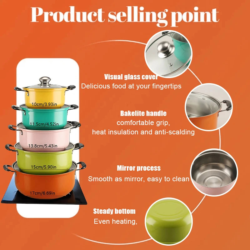 10-piece stainless steel cookware set, multi-colored non-stick cookware set,perfect for kitchens and restaurants, an ideal gift