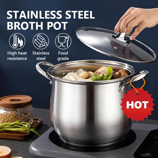 tainless Steel Large Capacity Soup Pot with Extra Height and Thickness for Boiling Porridge and Making Broth – For Home Use