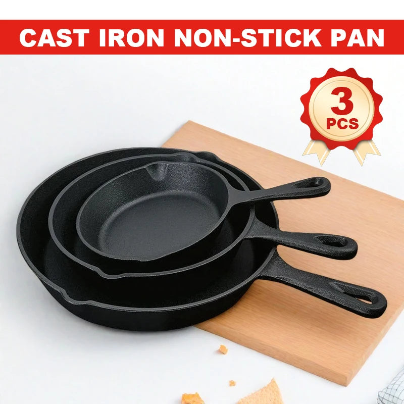 Feature Cast Iron Cookware Set Uncoated Pans For Daily Use