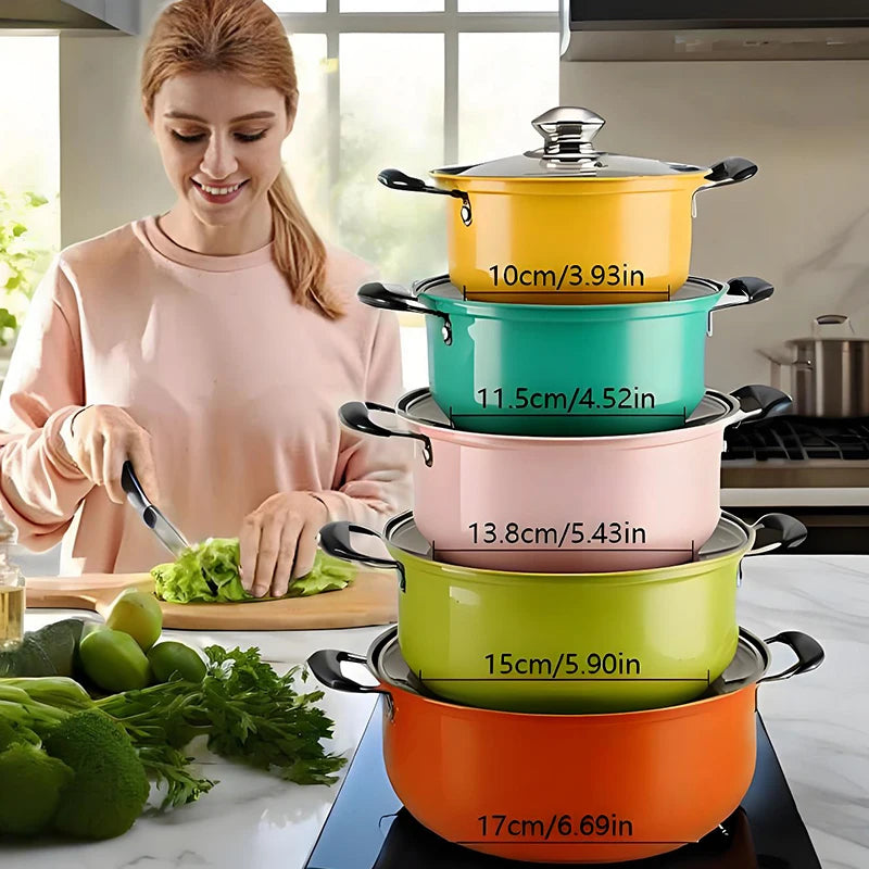 10-piece stainless steel cookware set, multi-colored non-stick cookware set,perfect for kitchens and restaurants, an ideal gift