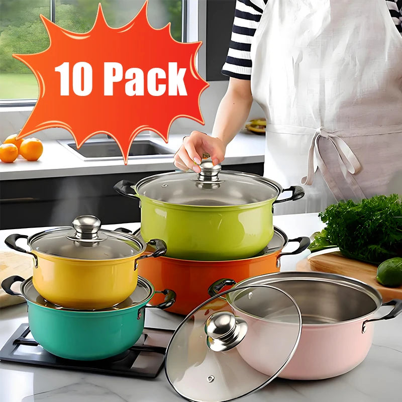 10-piece stainless steel cookware set, multi-colored non-stick cookware set,perfect for kitchens and restaurants, an ideal gift