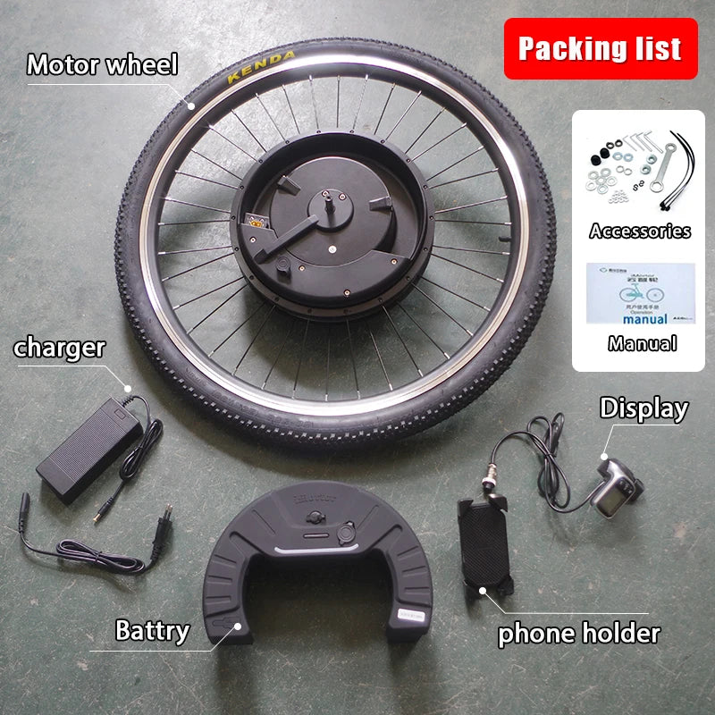 E-Bike Conversion Kit 7.2 AH Battery Electric Bicycle Motor Kit Front Wheel with Disc BrakeAPP/LED Display 36V 350W 26 -29 inch