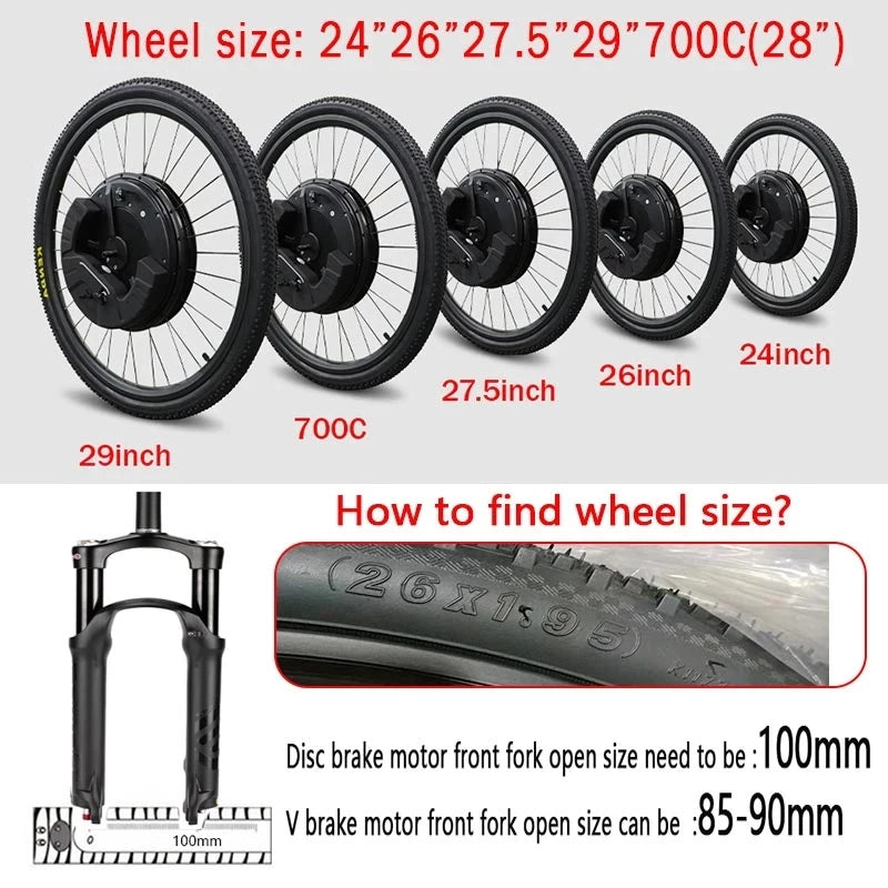 E-Bike Conversion Kit 7.2 AH Battery Electric Bicycle Motor Kit Front Wheel with Disc BrakeAPP/LED Display 36V 350W 26 -29 inch