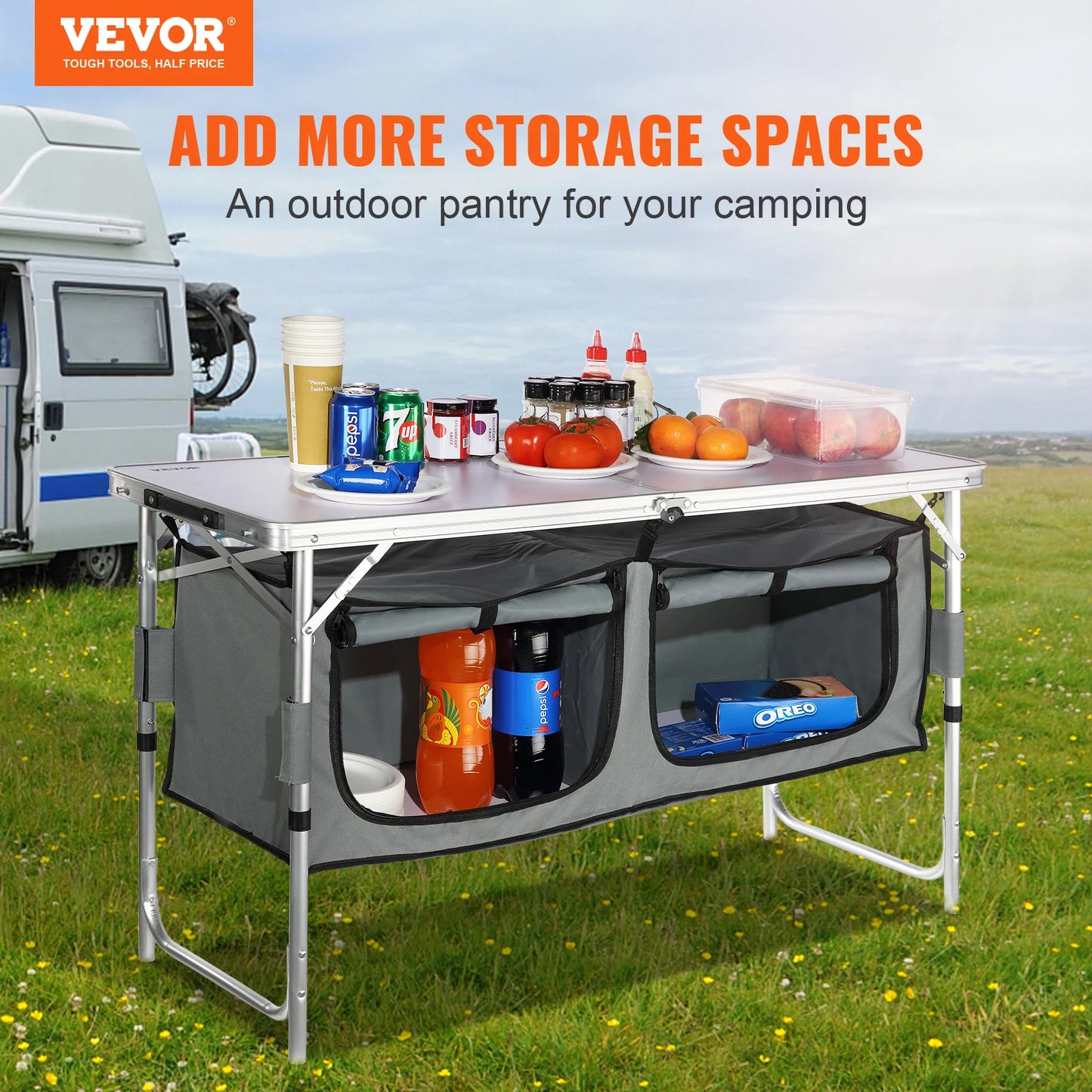 VEVOR Camping Kitchen Table Quick Setup Folding Outdoor