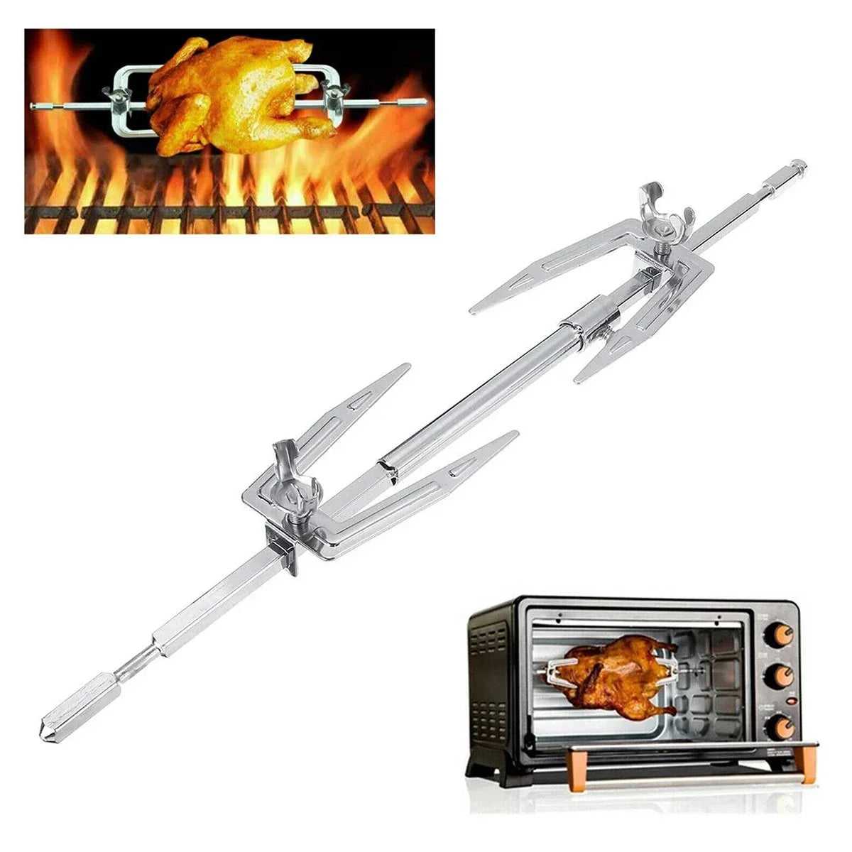 BBQ Rotisserie Grill Chicken Roaster Rod Spit Barbecue Electric Motor Meat Skewer Tool Outdoor BBQ Rack Kitchen Accessories Food