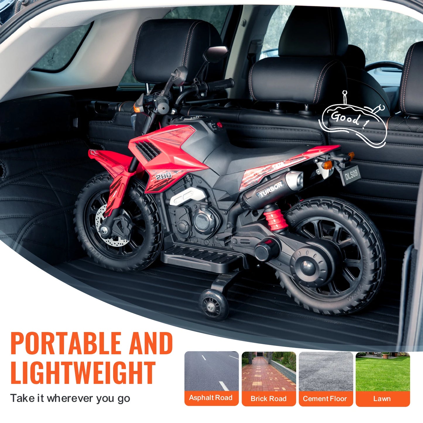 SucceBuy 6V 12V Kids Ride On Motorcycle With Bluetooth Headlight