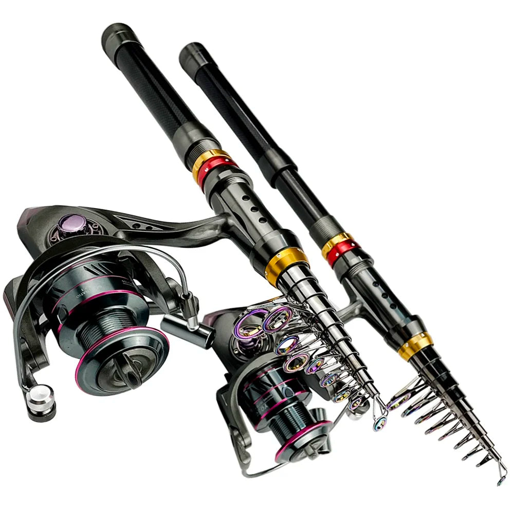 GHOTDAC Carbon Fiber Telescopic Fishing Rod And Reel Combo Spinning Kit