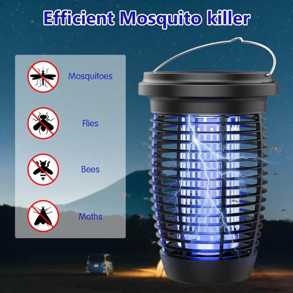 Solar Bug Zapper 2-in-1 Mosquito Killer Lamp Indoor 4500V Fly Zapper Outdoor Solar Powered with Rechargeable Insect Fly Trap