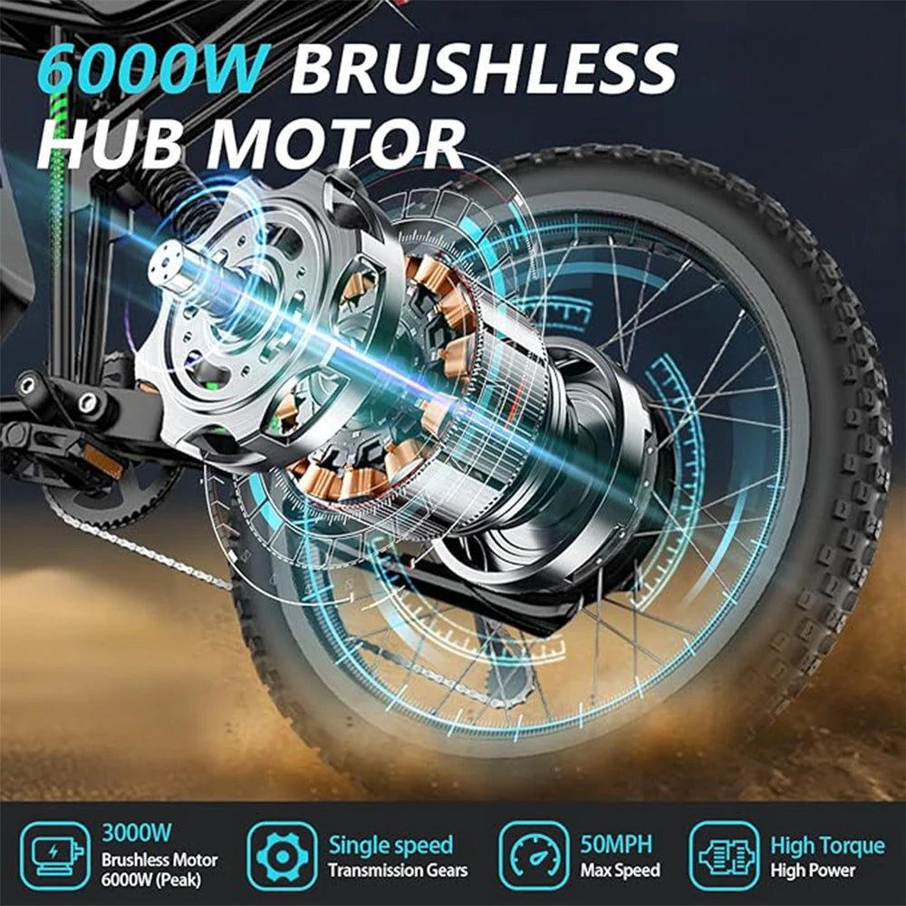 CEFolded Electric Bike R3 6000W 60V 25Ah Battery Brakes