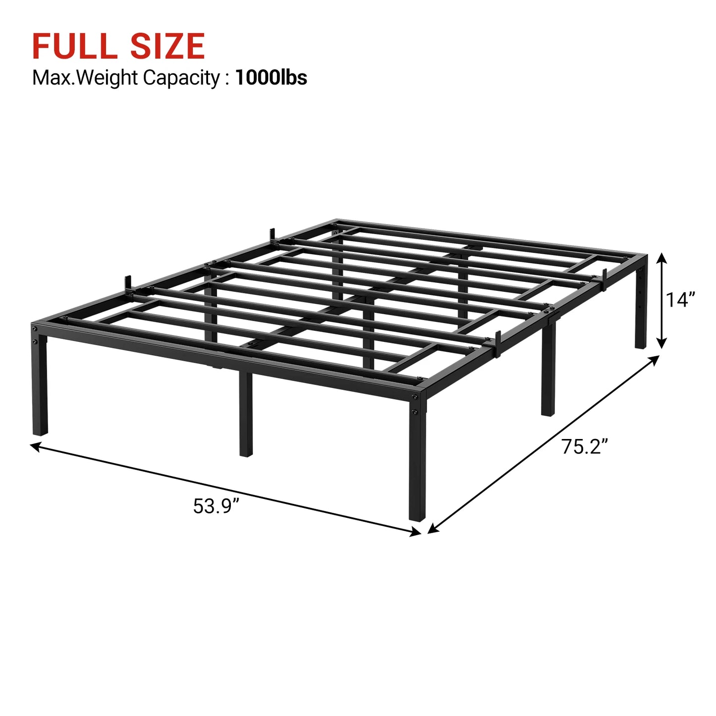 Hign-Concerned Modern Metal Bed Frame Reinforced Slats