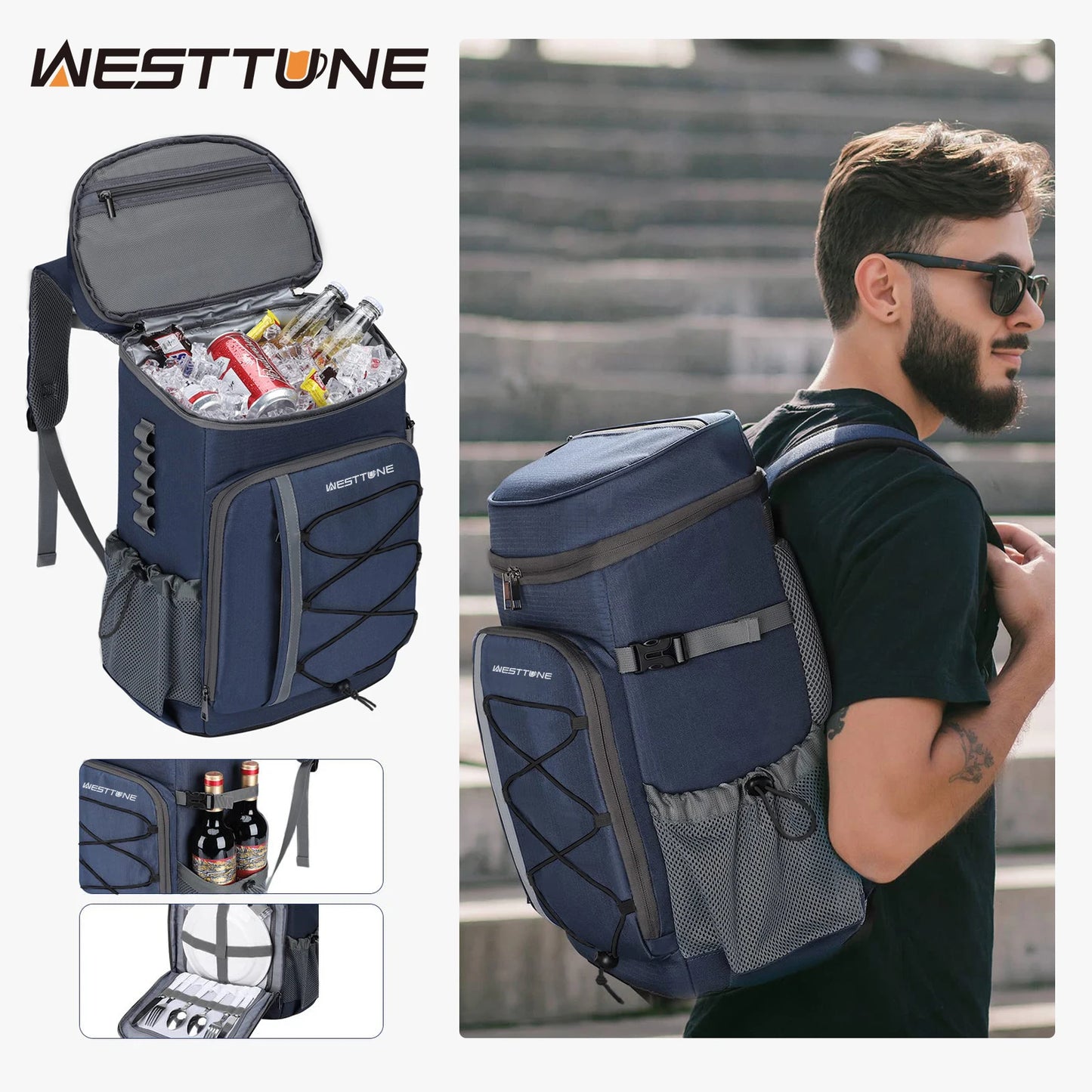 WestTune Leakproof Insulated Cooler Backpack For Camping