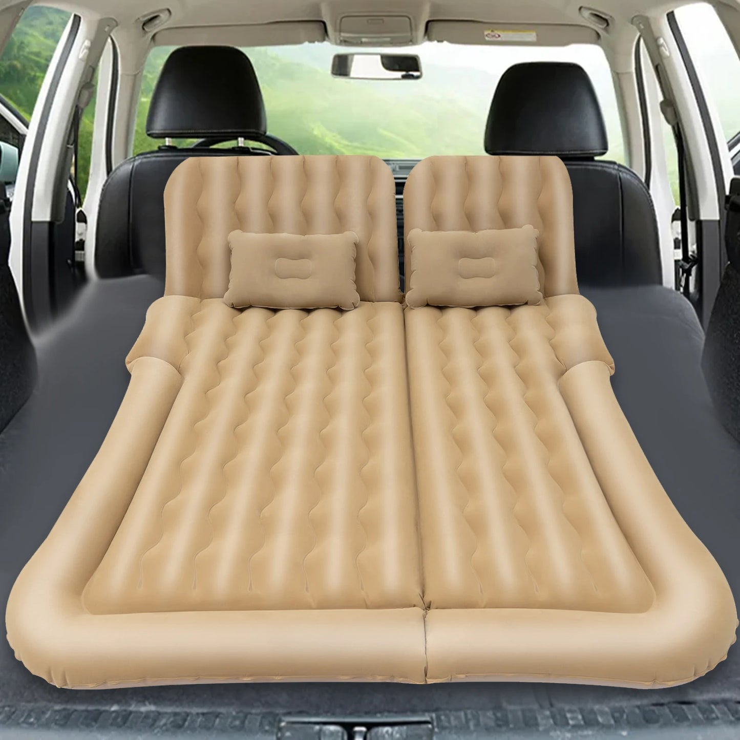 Car Bed Suv Air Mattress, Portable Thickened Camping Air Mattress with 2 Cushions and Pump, Car Air Mattress for Travel Outdoor