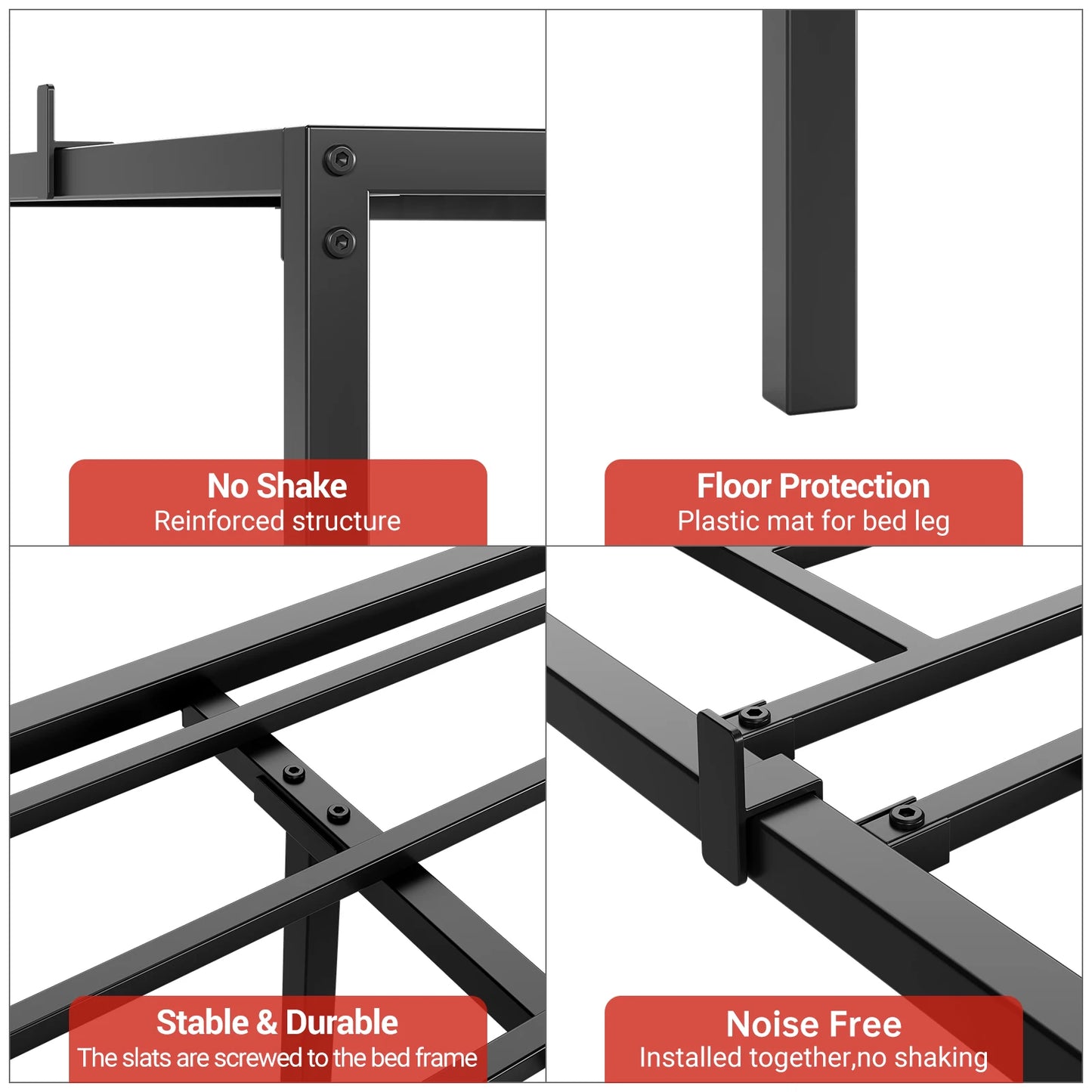 Hign-Concerned Modern Metal Bed Frame Reinforced Slats