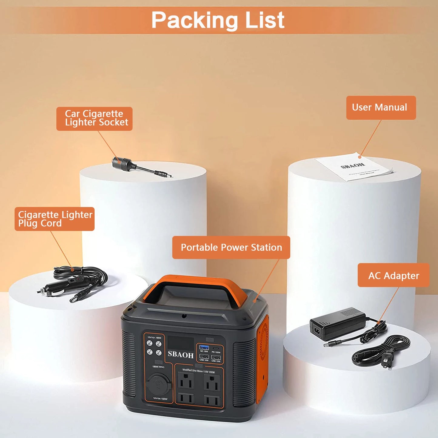 SBAOH Portable Power Station 300W 296Wh Solar Generator