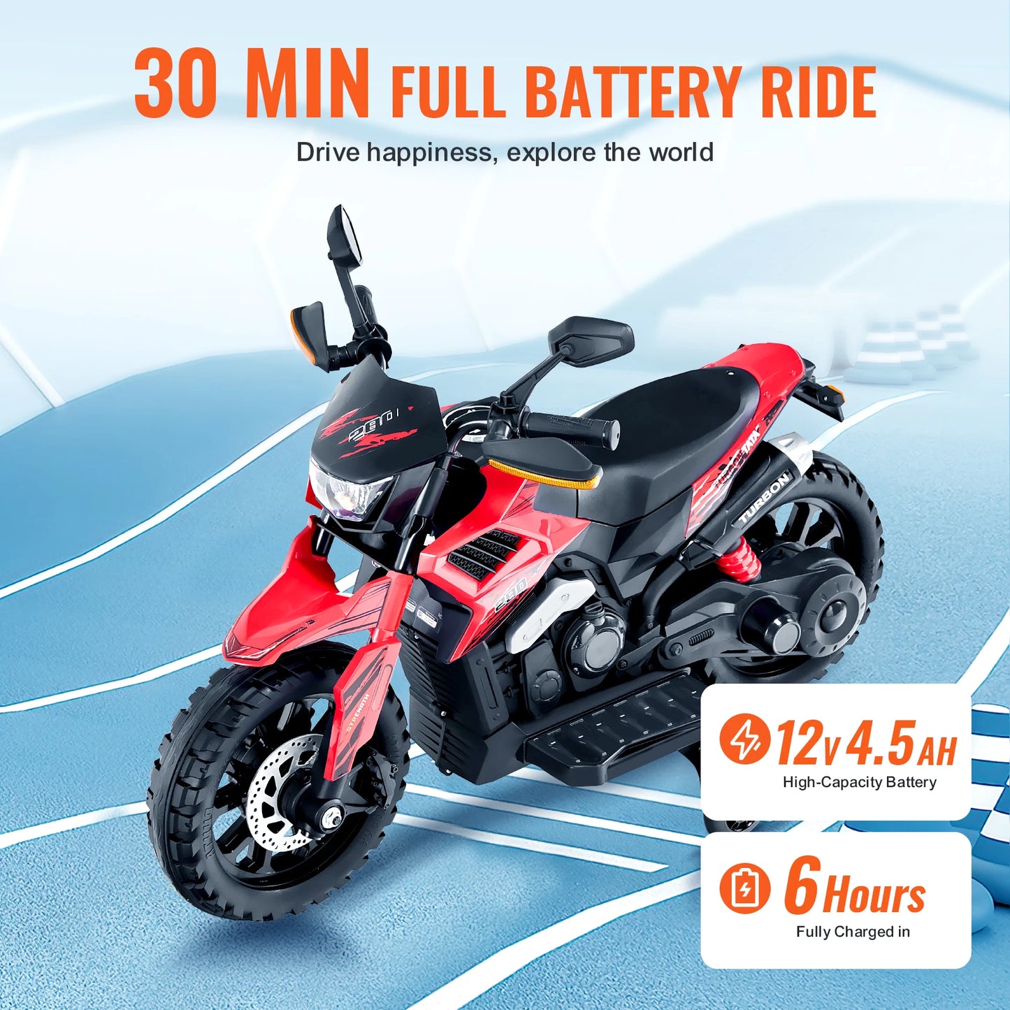 SucceBuy 6V 12V Kids Ride On Motorcycle With Bluetooth Headlight