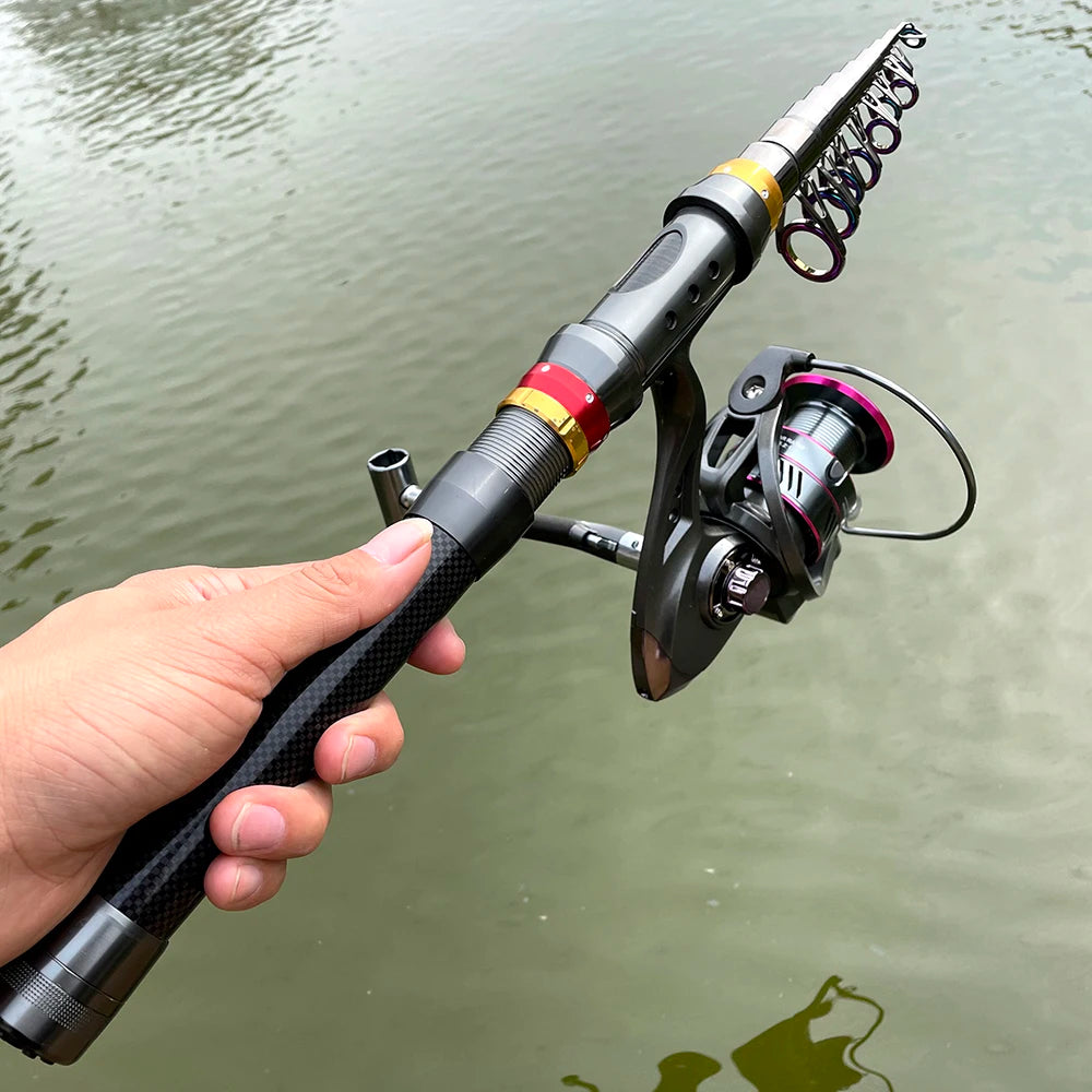 GHOTDAC Carbon Fiber Telescopic Fishing Rod Reel Combo 3-8kg
