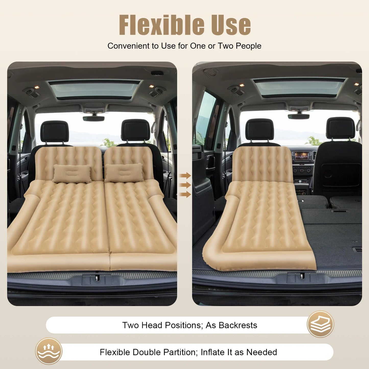 Car Bed Suv Air Mattress, Portable Thickened Camping Air Mattress with 2 Cushions and Pump, Car Air Mattress for Travel Outdoor
