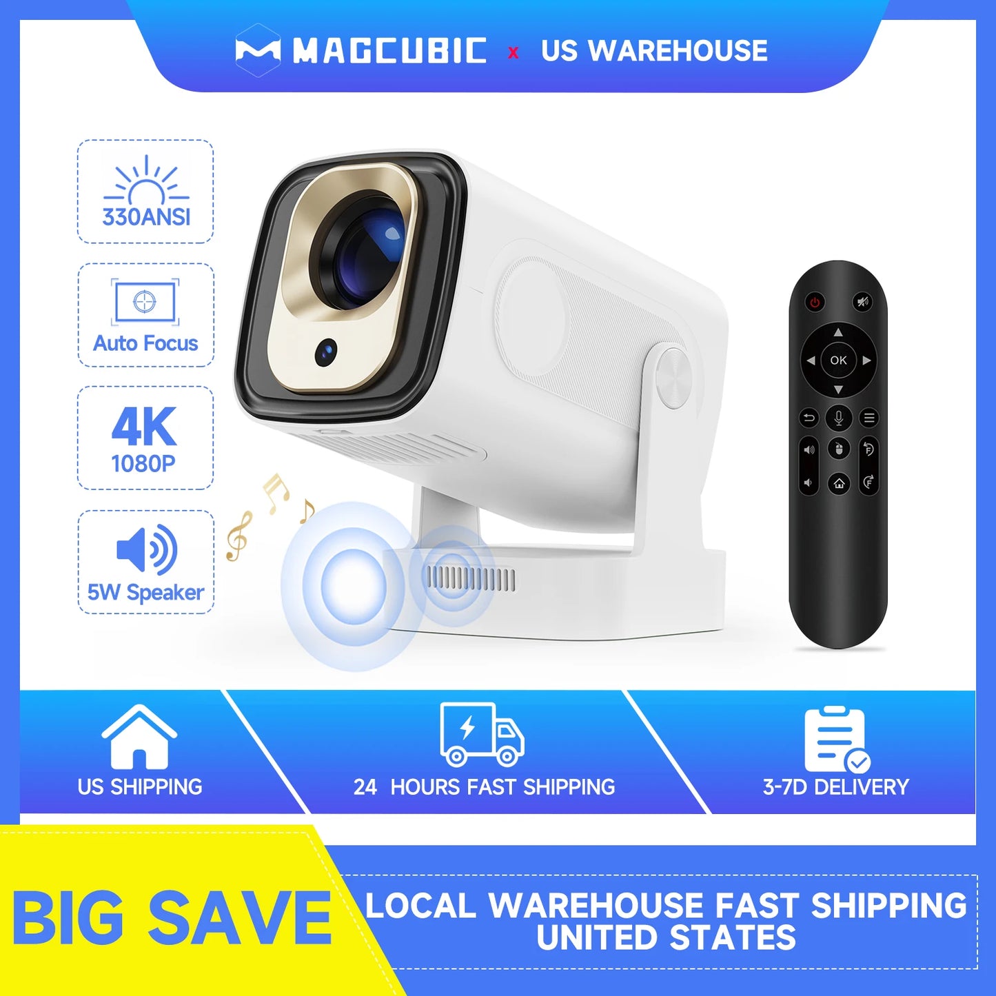 Magcubic HY310 Auto Focus Projector 1080P Native 4K 330ANSI Android 11 WiFi6 BT5.4 Mini Outdoor Movie Projector with Air Mouse