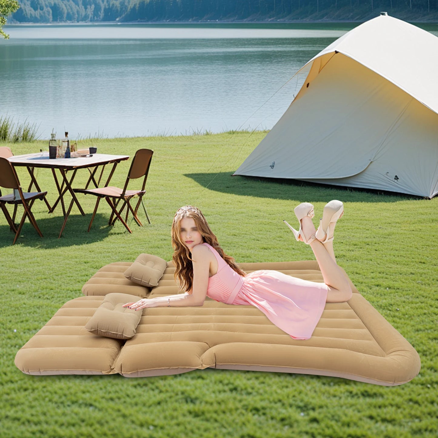 Car Bed Suv Air Mattress, Portable Thickened Camping Air Mattress with 2 Cushions and Pump, Car Air Mattress for Travel Outdoor