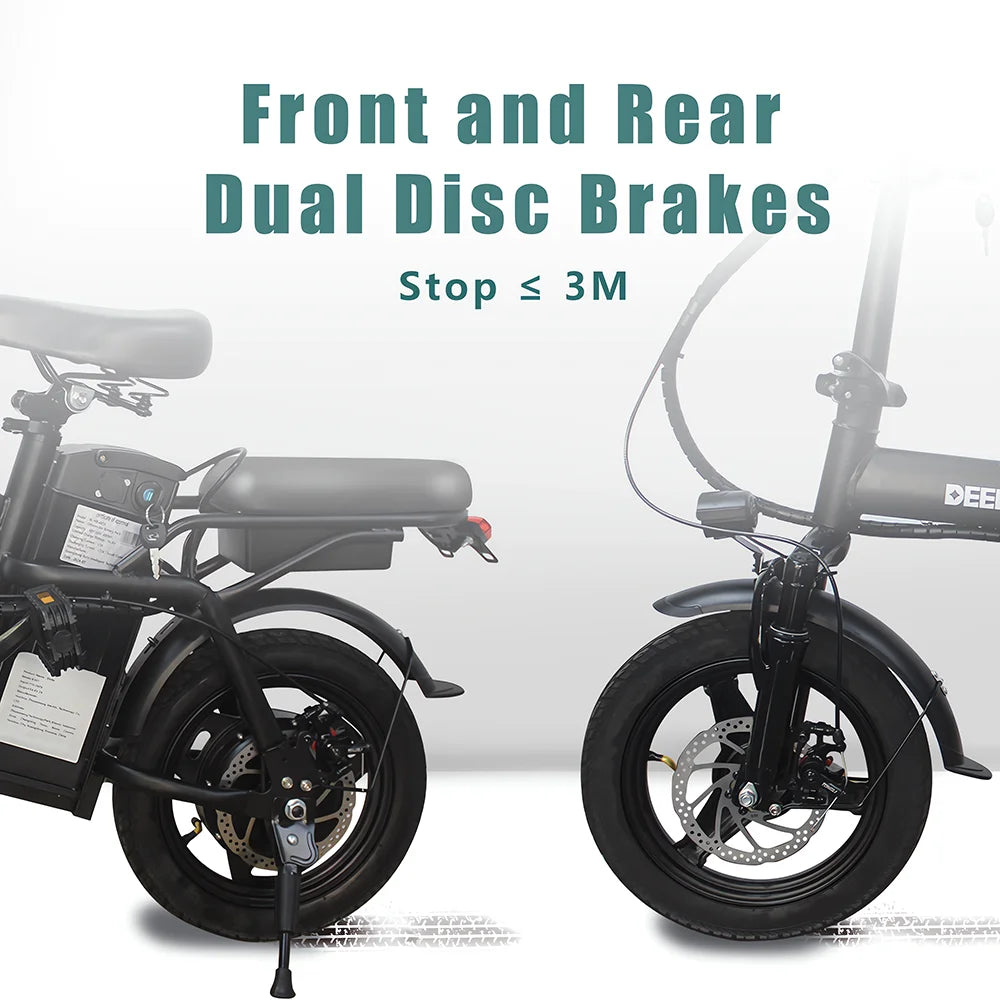 DEEPOWER Folding Electric Bike for Urban Adults 48V 400W