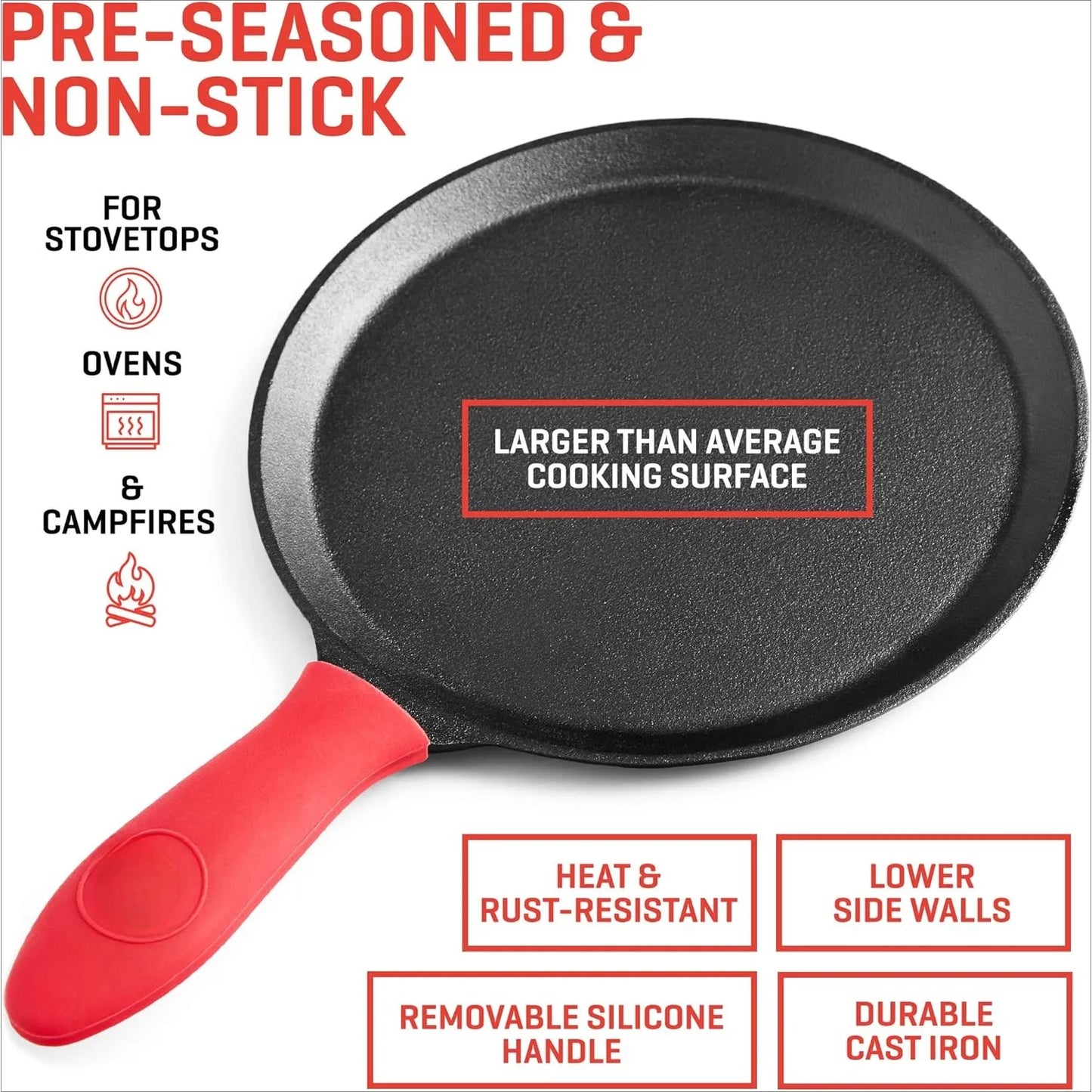 Cast Iron Tortilla Press 8 Inch with Cast Iron Comal Pan - Bundle of Cast Iron Tortilla Skillet for Roti, Tawa, Dosa,