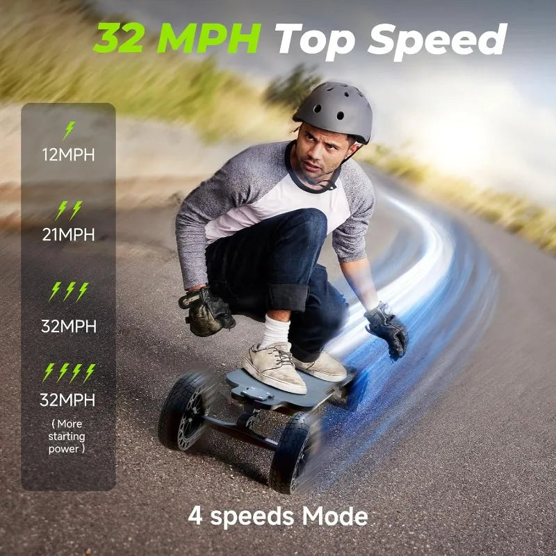 Off Road Electric Skateboard with Remote, 3000W/1200W Brushless Motor, 32/30 Mph Top Speed & 28/12 Miles Range, Electr