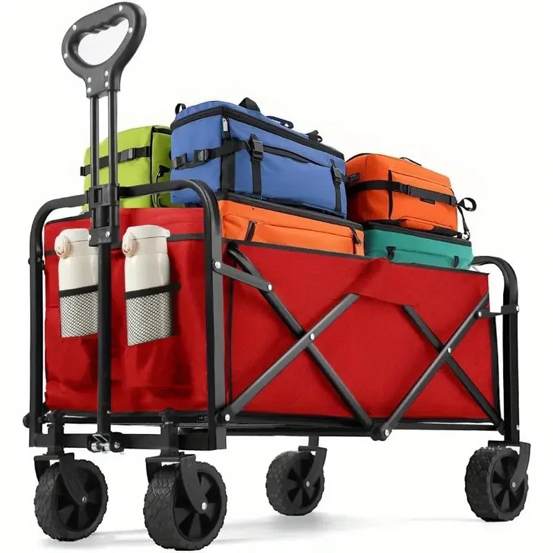 Heavy Duty Wagon Carts Foldable, Portable Wagons for Groceries, Beach Cart with All-Terrain Wheels  Drink Holders, Utility Wagon