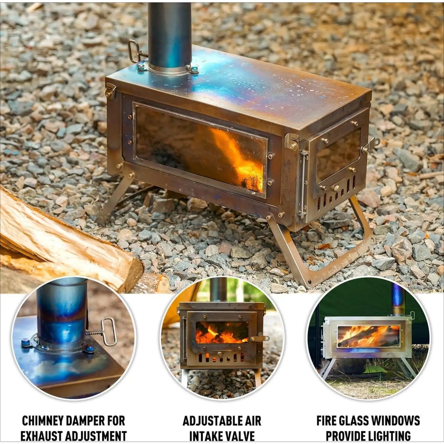 Titanium Stove Portable Folding Tent Ta1 Stove Slide Mini for Camping Backpacking Hunting Cooking 3.4lb