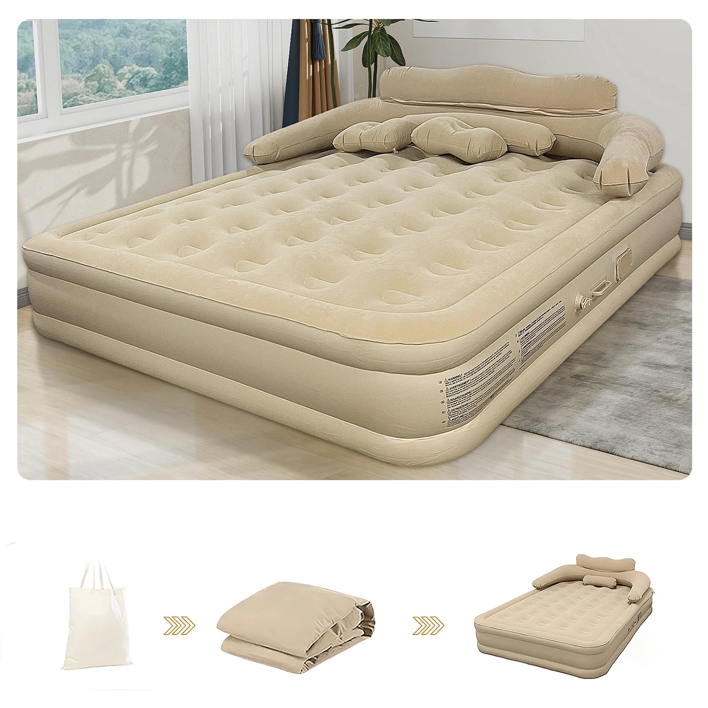 King Size Inflatable Bed Mattress with Pillow Automatic Inflatable Bed Floor-laying Outdoor Thickened with Air Pump Bed