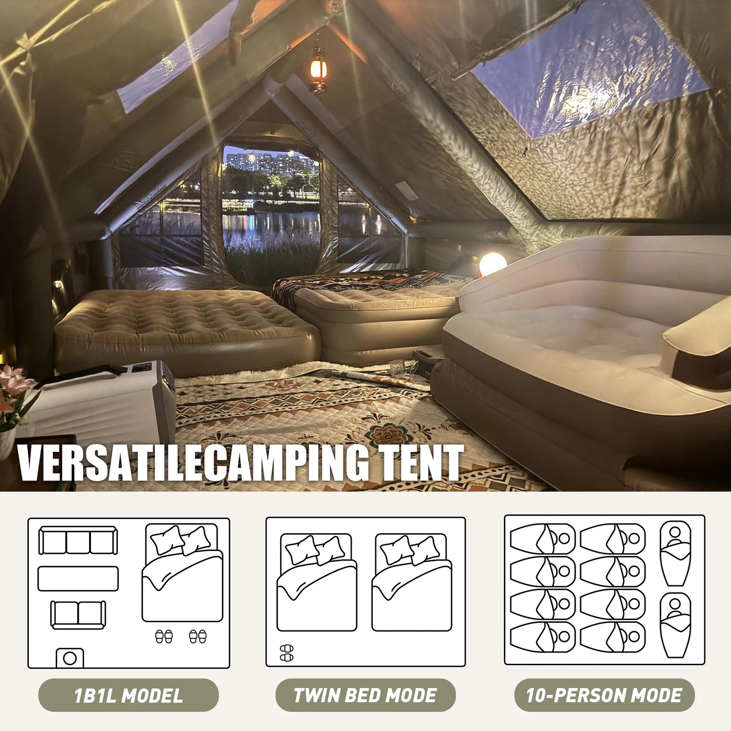 SENLEETO Waterproof Windproof Inflatable Camping Tent 4 Season Chimney