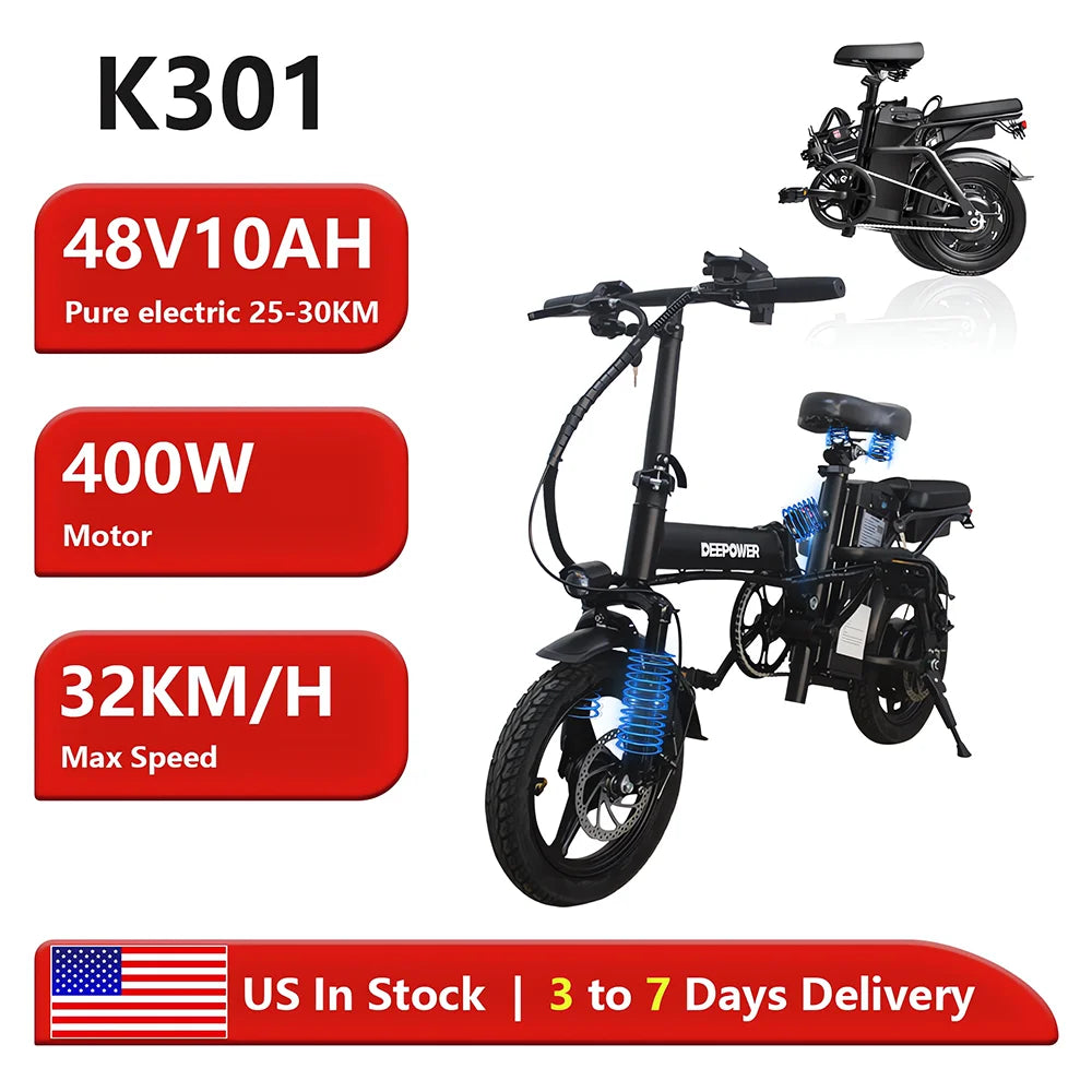 DEEPOWER Folding Electric Bike for Urban Adults 48V 400W