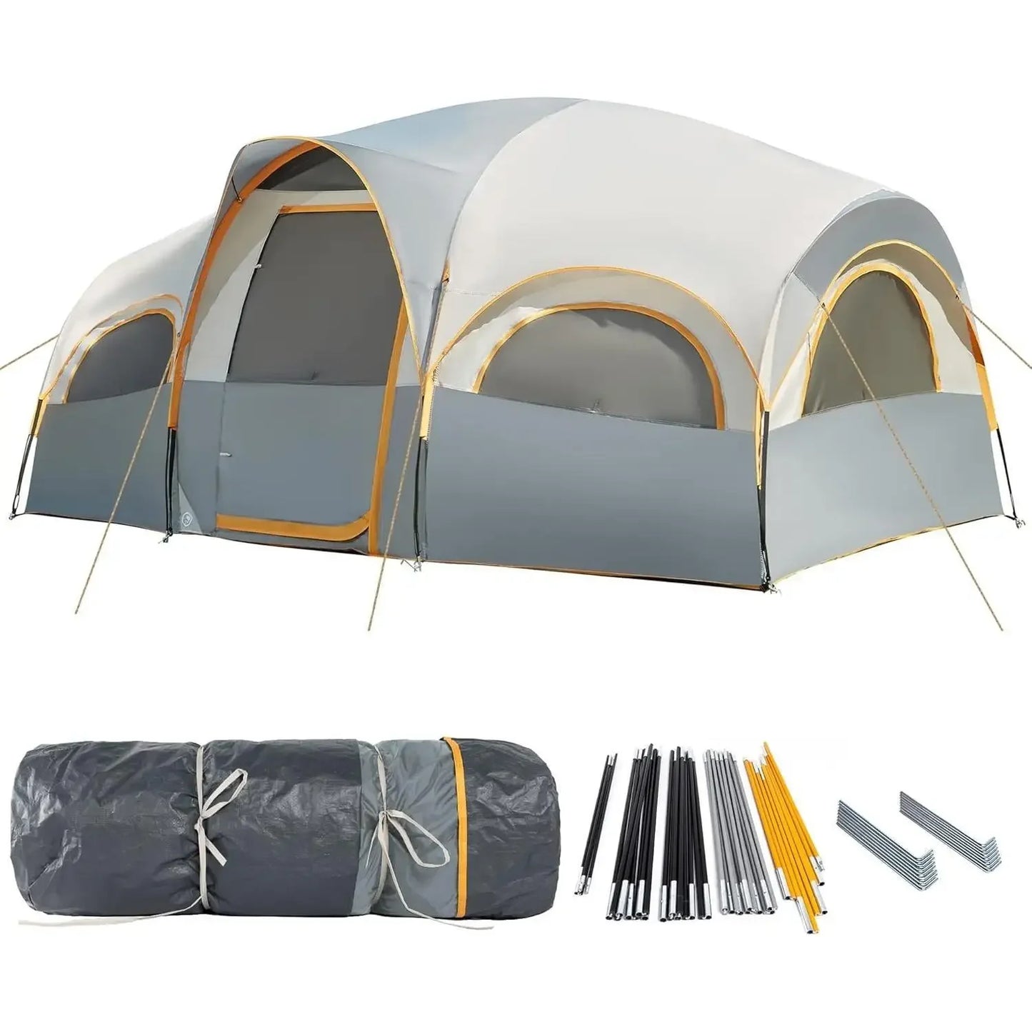 Z_8 Person Tent for Camping, Waterproof Windproof Family Tent with Rainfly, Divided Curtain Design for Privacy Space, Portable