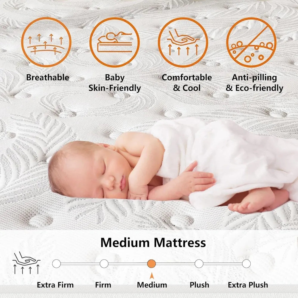 12 inch, Medium Firm Hybrid Mattresses with Cooling Gel Memory Foam, Queen Mattress in a Box, Independent Spring for Motion