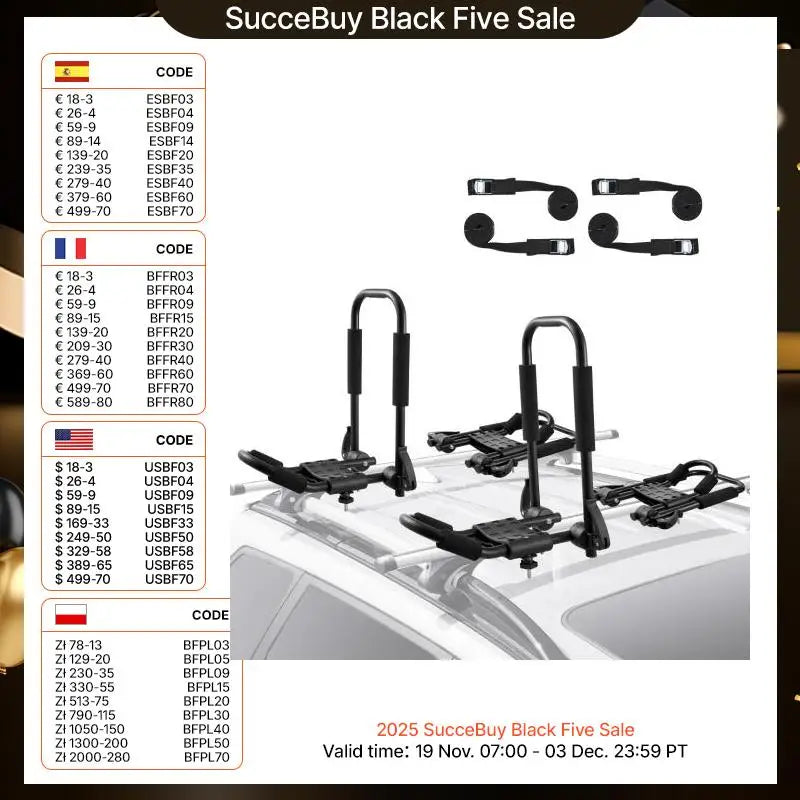 J-Bar Kayak Roof Rack Kit for Soft Roof Mount Carrier