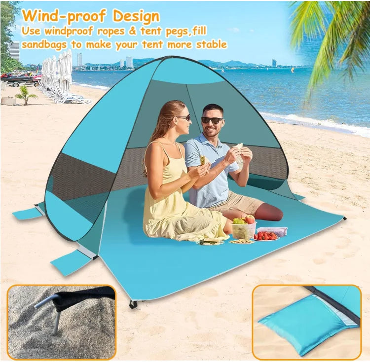 Beach Tent Sun Shelter Quick Opening 2 Second Automatic Bag