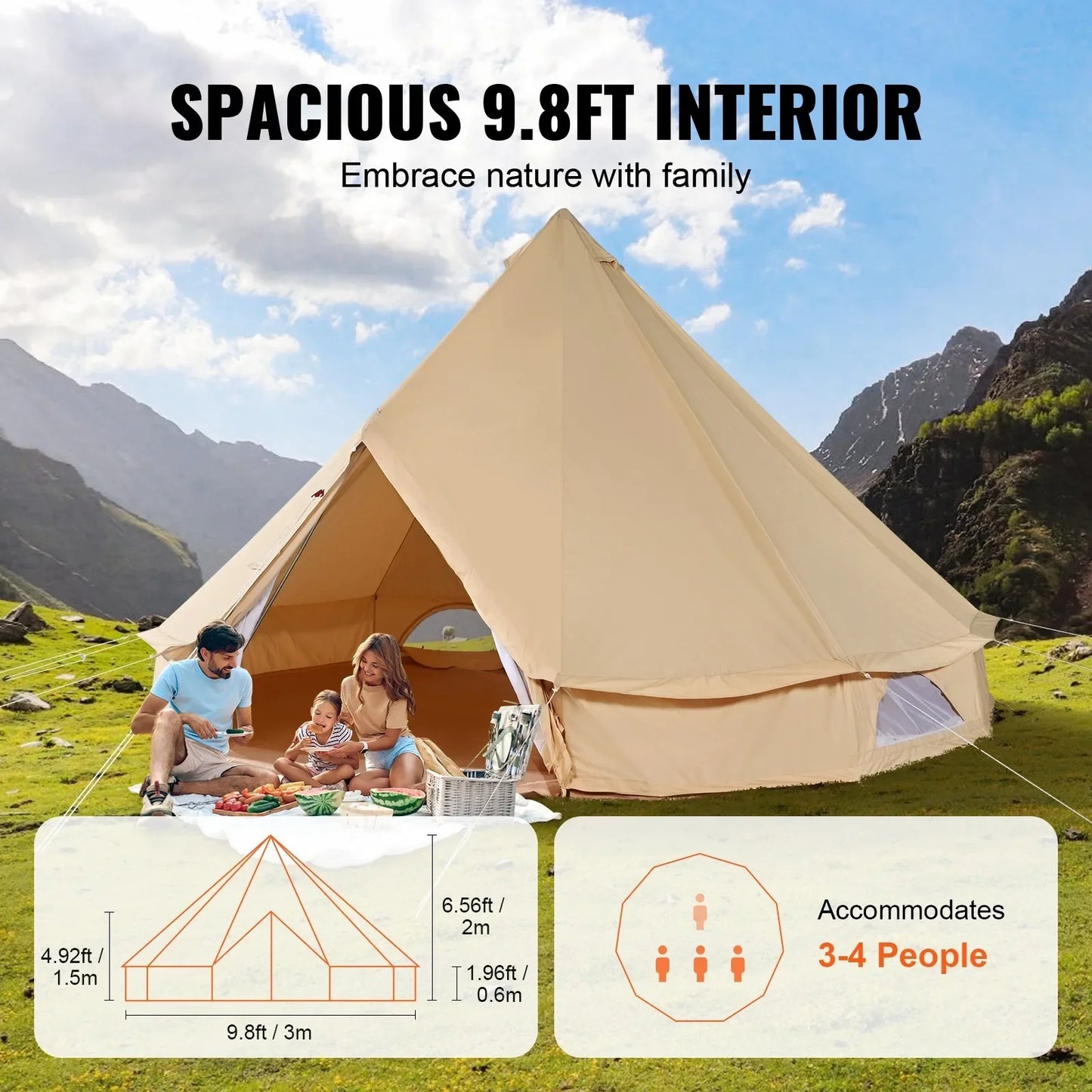 Canvas Bell Tent With Stove Jack For Weatherproof Camping