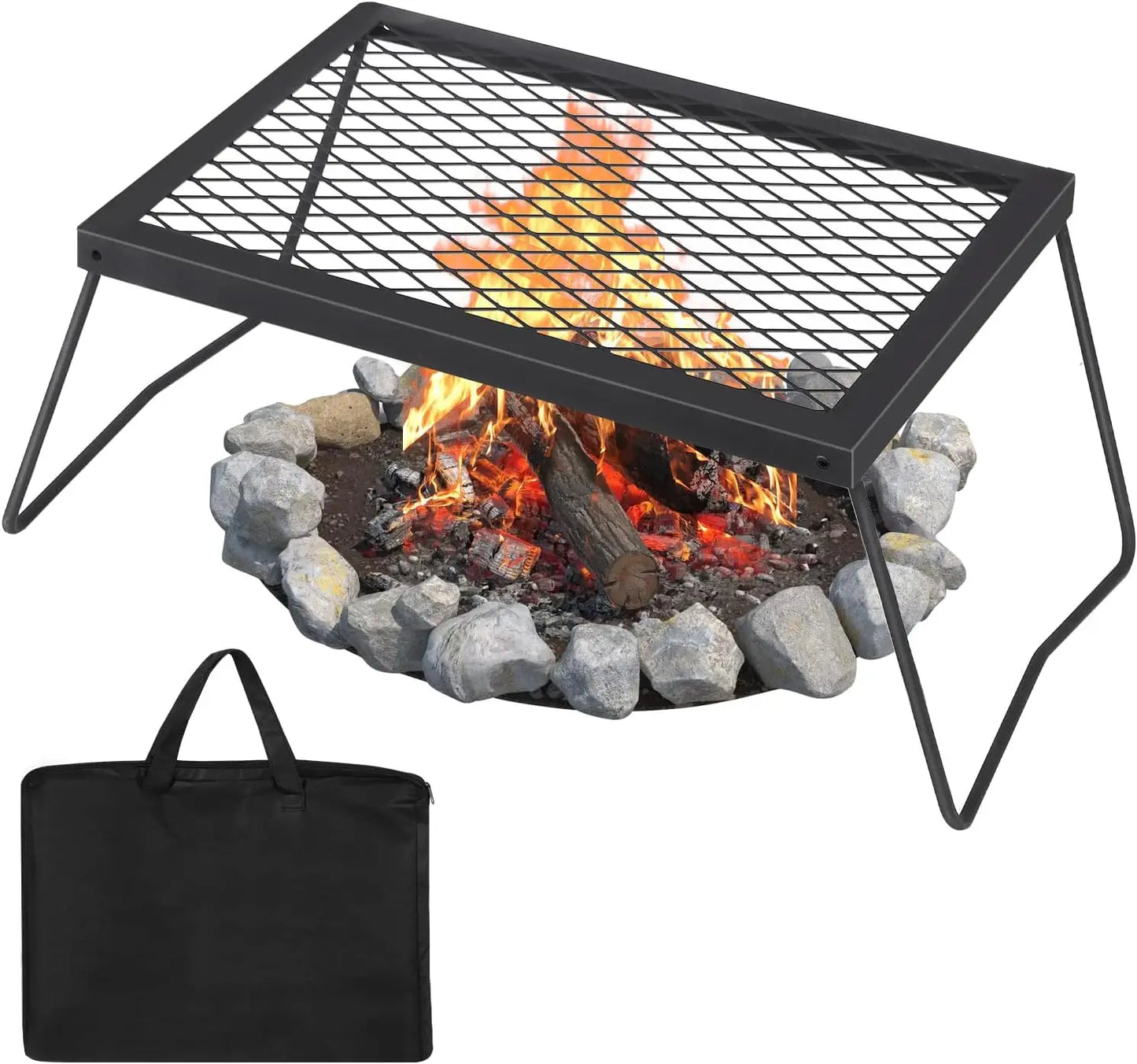 Folding Campfire Grill, Heavy Duty Steel Mesh Grate, Portable Camping Grates Over Fire Pit, Camp Fire Cooking, Grilling Rack