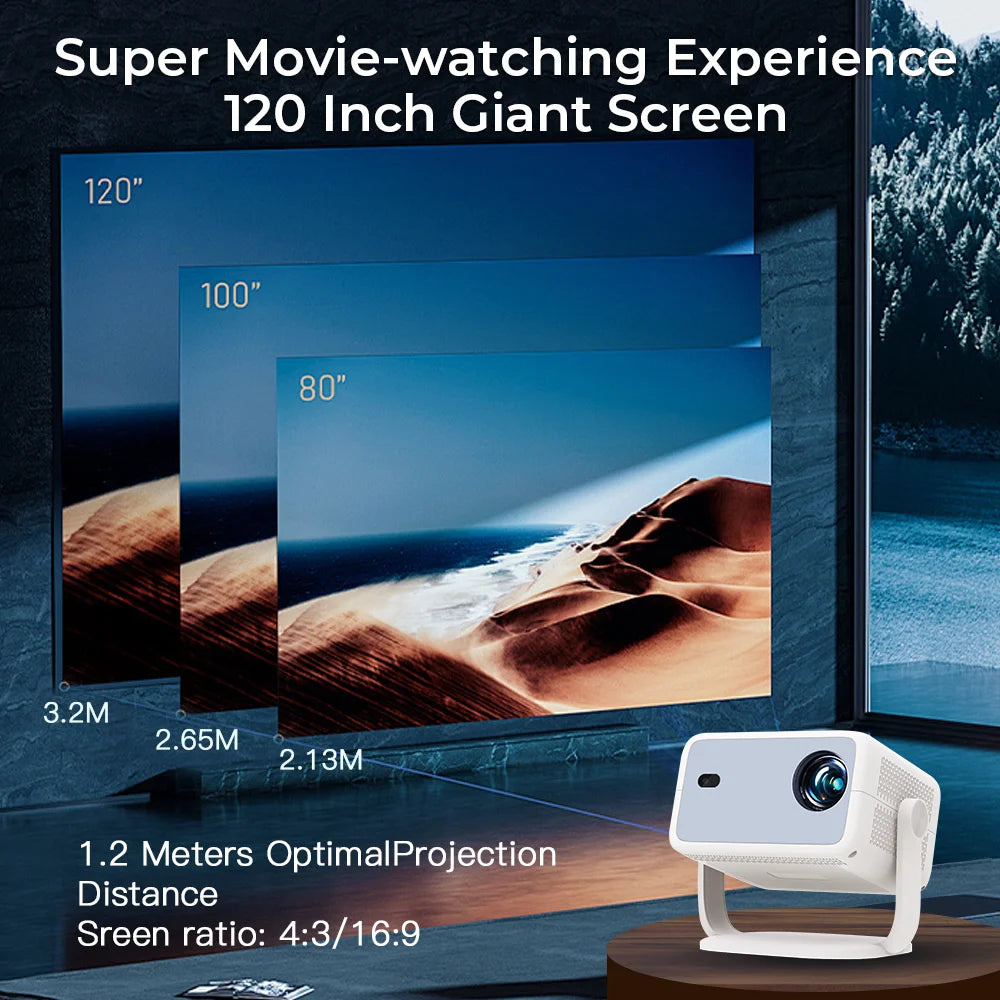 Smart Projector Native 1080P Support 4K, 800 ANSI HD Brightness, Android 11.0, WiFi 6, Auto Focus & Keystone Correction