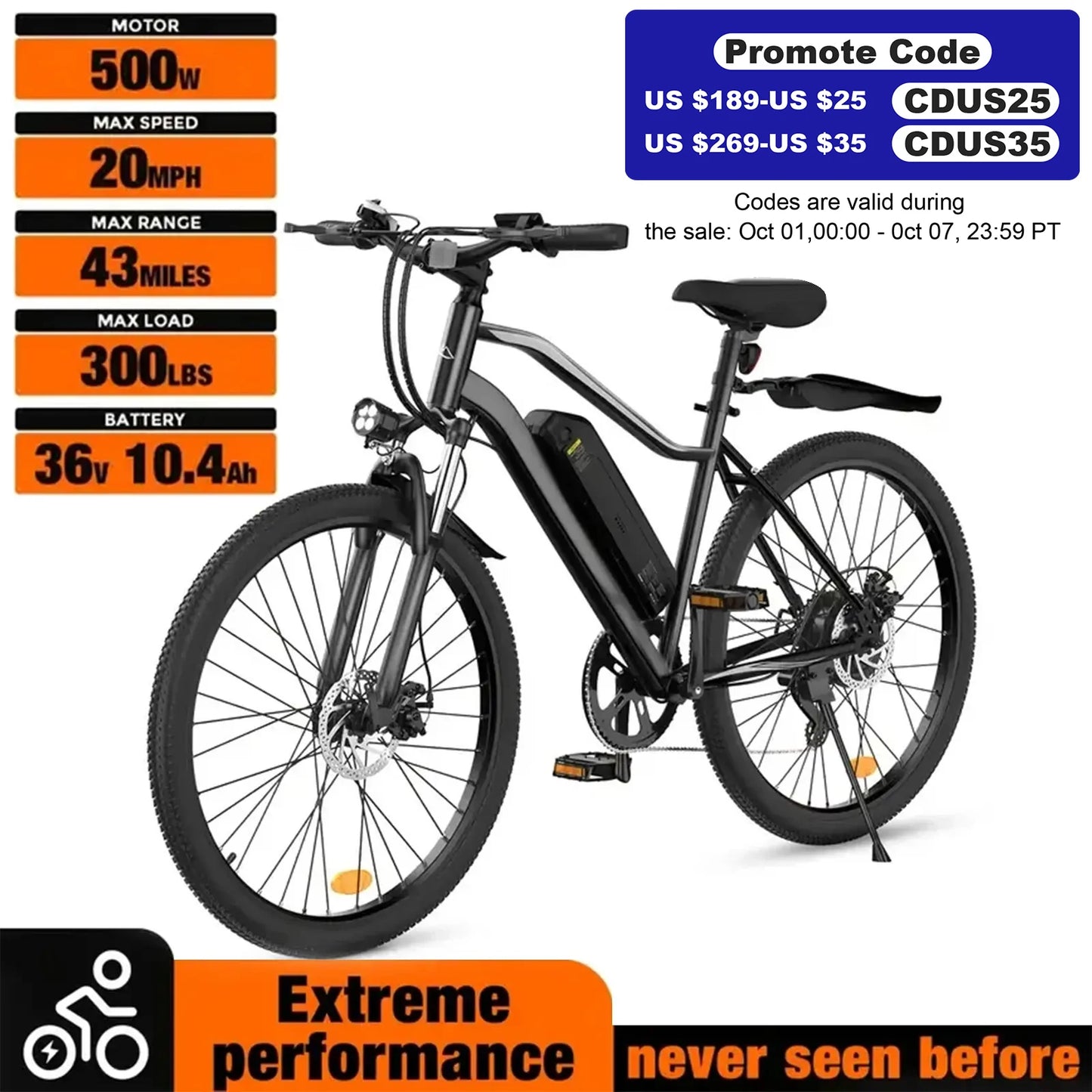 LELEKUAIF Electric Mountain Bike For Adults 500W Brushless Motor