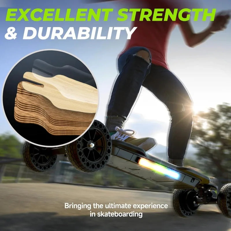 Off Road Electric Skateboard with Remote, 3000W/1200W Brushless Motor, 32/30 Mph Top Speed & 28/12 Miles Range, Electr