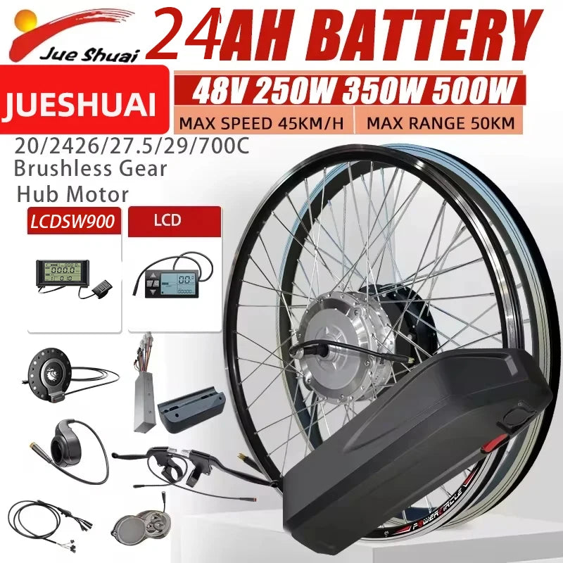 js 48V 250W 350W 500W Electric Bike Conversion Kit with 24AH Battery Front Rear Hub Motor Freewheel /Casset Wheel20 26 27.5 700
