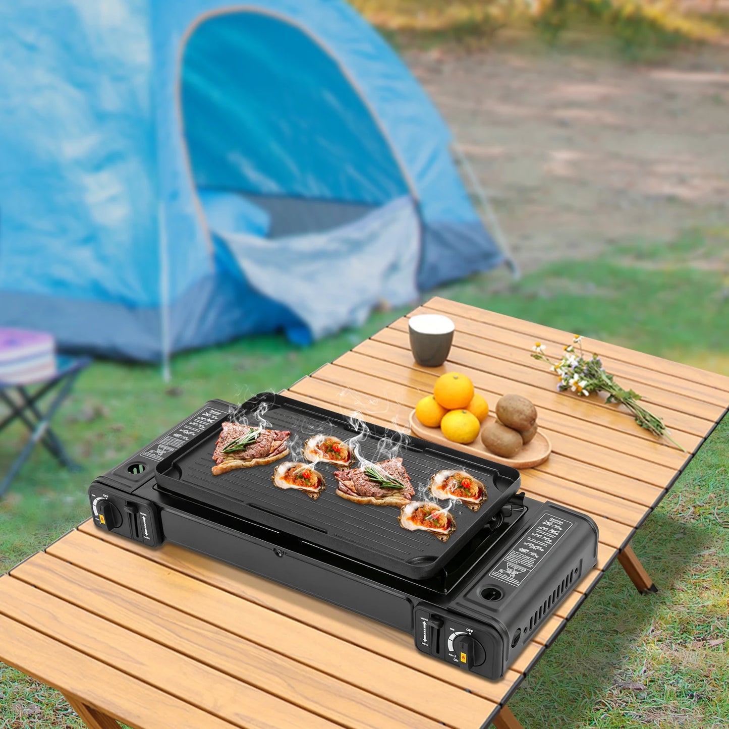 Two Burner Camping Stove Portable Outdoor Cooker For Hiking