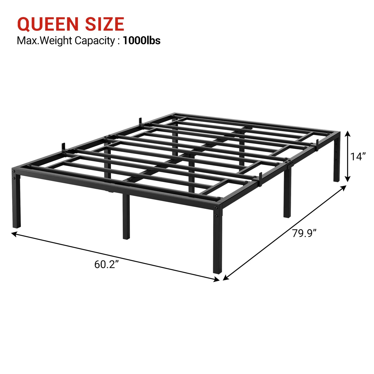 Hign-Concerned Modern Metal Bed Frame Reinforced Slats