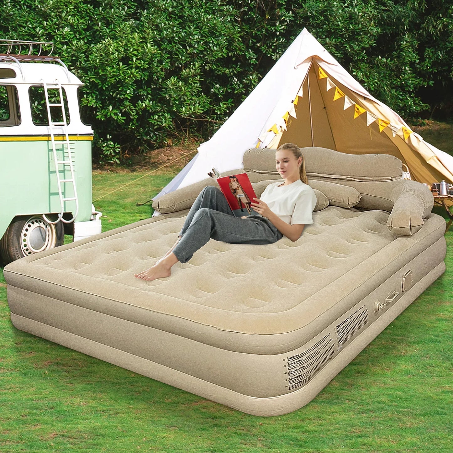 King Size Inflatable Bed Mattress with Pillow Automatic Inflatable Bed Floor-laying Outdoor Thickened with Air Pump Bed
