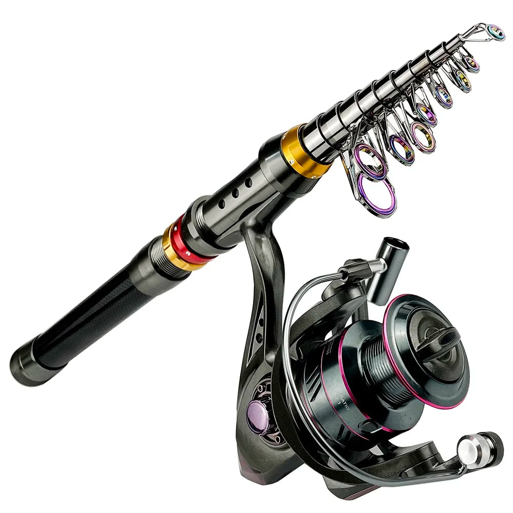 GHOTDAC Carbon Fiber Telescopic Fishing Rod Reel Combo 3-8kg